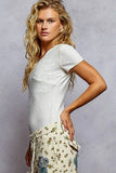 Ribbed V-Neck Short Sleeve Tee with Contrast Stitching