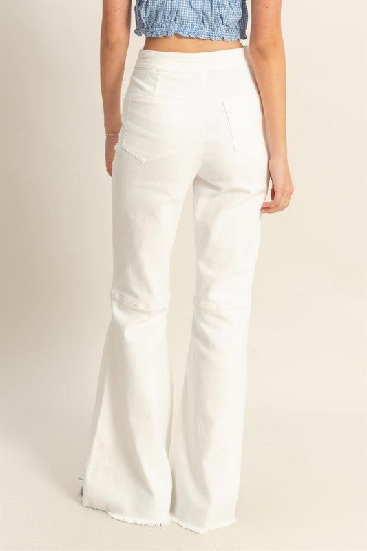 Raw Hem High-Waist Washed Flared Jeans