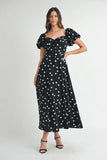 Polka Dot Puff Sleeve Midi Dress