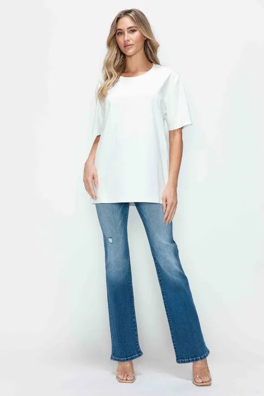 High-Rise Flare Jeans with Distressed Detailing
