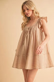 Ruffled Cap Sleeve Cotton Tunic Mini Dress