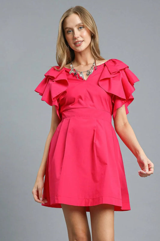 Tiered Ruffle Sleeve A-Line Party Dress