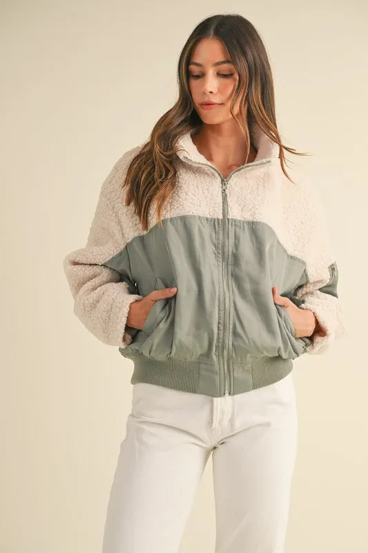 Shearling Contrast Bomber Jacket