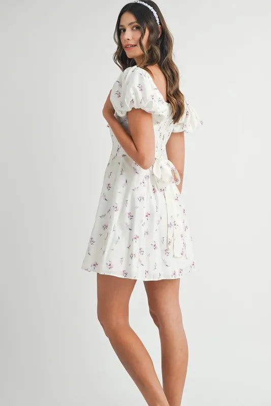 Floral Print Puff Sleeve Mini Dress