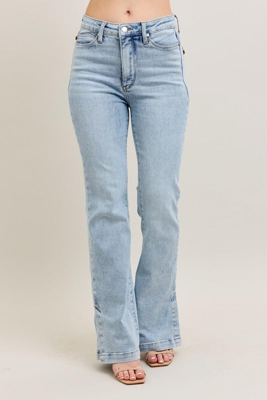 Full Size Tummy Control Vintage Wash Side Slit Slim Boot Jeans Plus Size