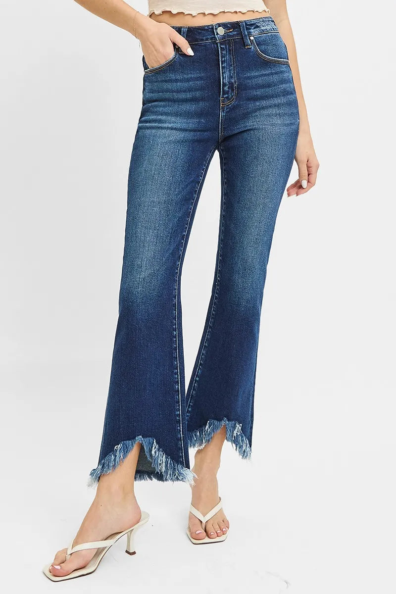 High Rise Crop Bootcut Fray Hem Jeans