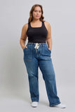 Plus Size High Waist Drawstring Wide Leg Jeans