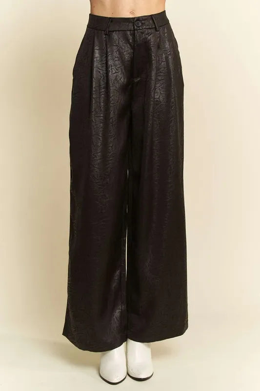 Crinkled Textured Wide Leg Pants