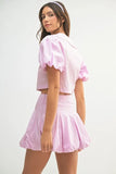 Puff Sleeve Button Down Top and Bubble Skirt Set