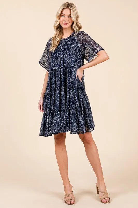 Ditsy Floral Print Sheer Ruffle Detail Mini Dress