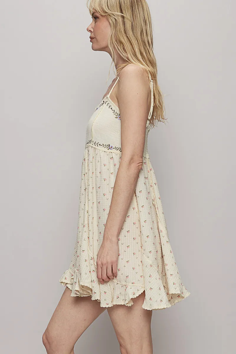Smocked Bodice Floral Cami Dress with Ruffle Hem