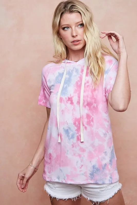 Tie Dye Terry Hoodie with Drawstring