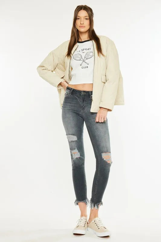 Edgy High Waist Tattered Ankle Jeans