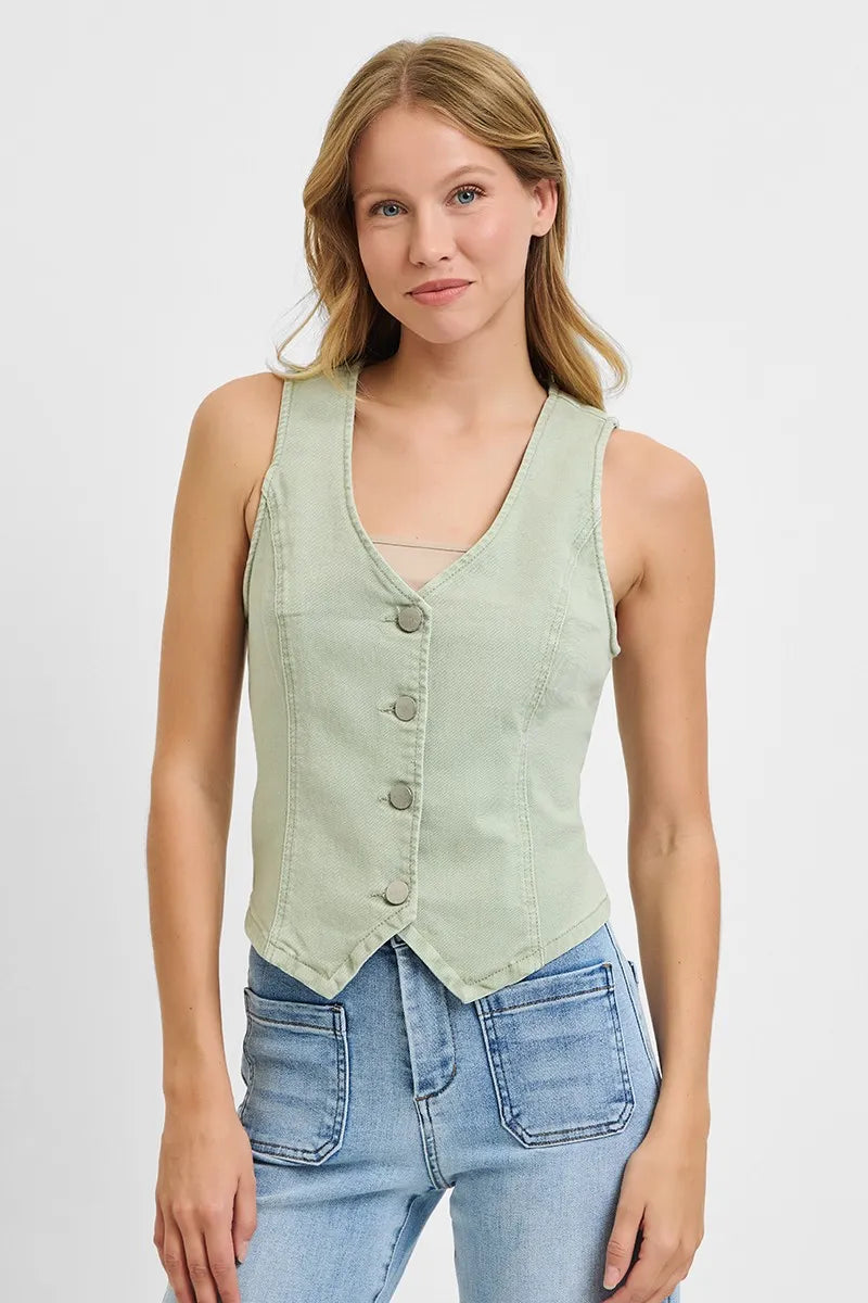 Full Size V Neck Button Down Vest Plus Size