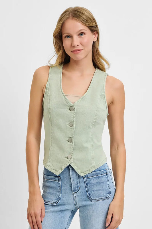 Full Size V Neck Button Down Vest Plus Size