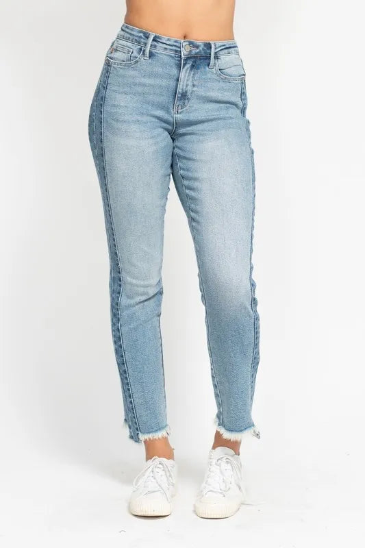 Full Size Vintage Wash Side Panel Detail with Fray Hem Slim Plus Size