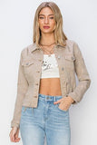 Full Size Raw Hem Button Up Cropped Denim Jacket Plus Size