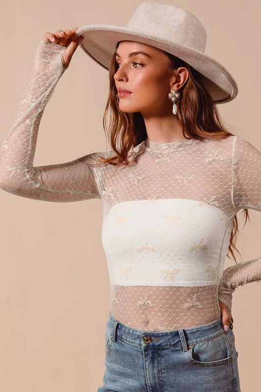 Bow Ribbon Design Sheer Lace Camisole