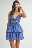 Lace Eyelet Ruffle Mini Dress With Front Cutout