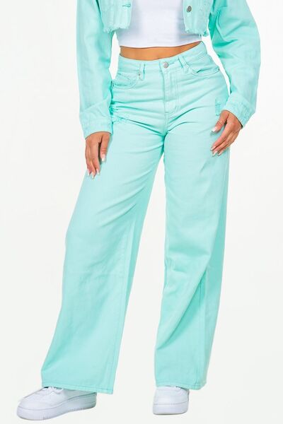High Waist Distressed Wide Leg Jeans