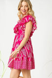 Boho-Inspired Ruffled Mini Dress with Paisley Charm