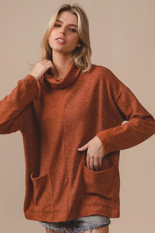 Piper Ribbed Double Pocket Turtle Neck Pullover