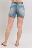 High Waist Star Seam Detail Denim Shorts