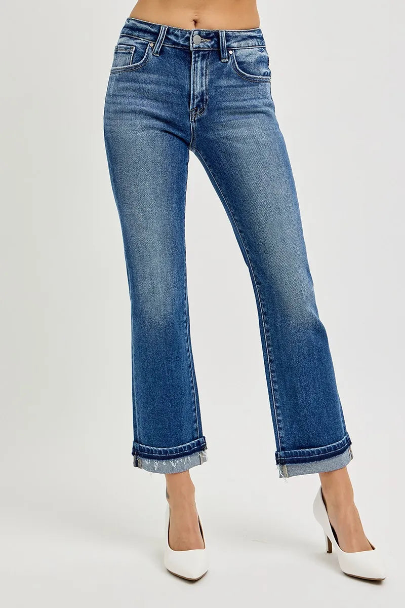 Cropped Raw Hem Stretch Denim Jeans