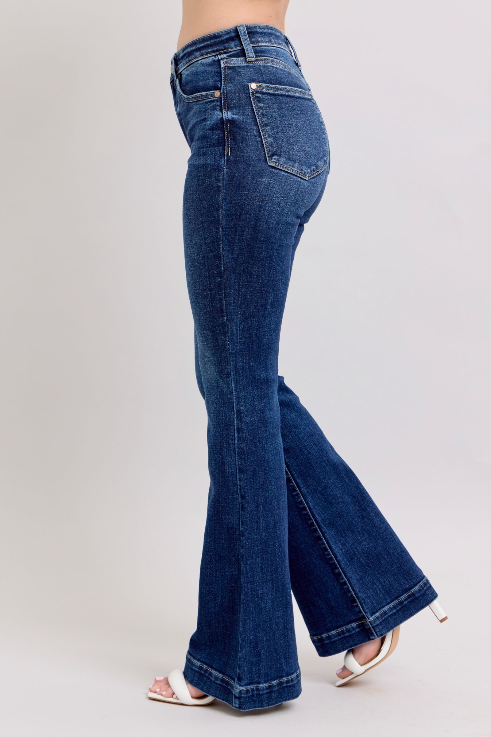 Full Size High Rise Flare Jeans with Pockets Plus Size