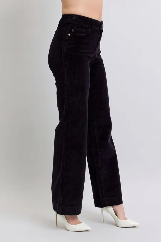 Full Size High Waist Corduroy Trouser Wide Plus Size