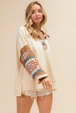 French Terry Knit and Aztec Print Mixed Top