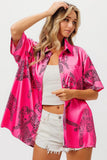 Leopard Print Short Sleeve Silky Satin Shirt Top