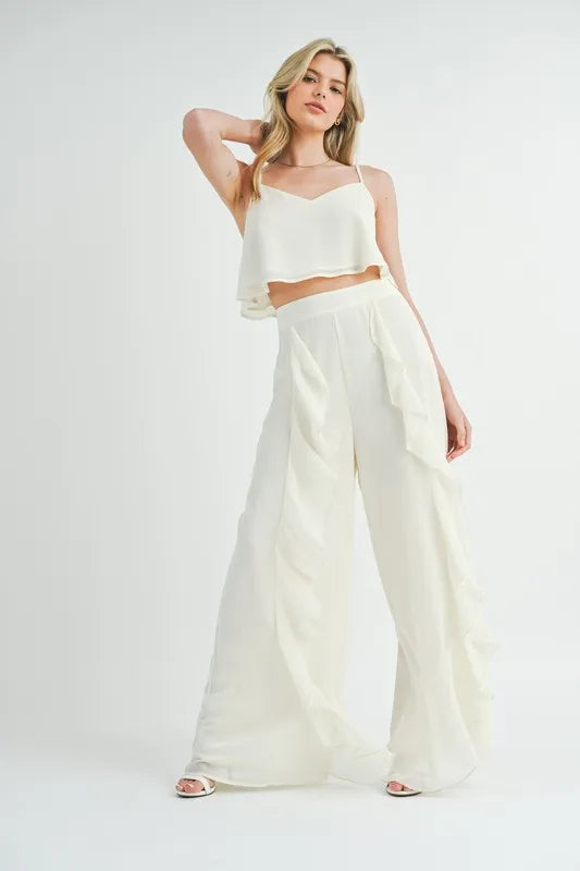 Crop Cami and Ruffled Wide Leg Pants Set