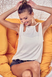 Rib Knit Shoulder Cut Out Detaied Top