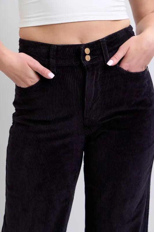 Full Size High Waist Corduroy Trouser Wide Plus Size