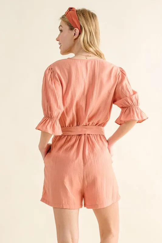 Flounce Sleeves Romper with Belt