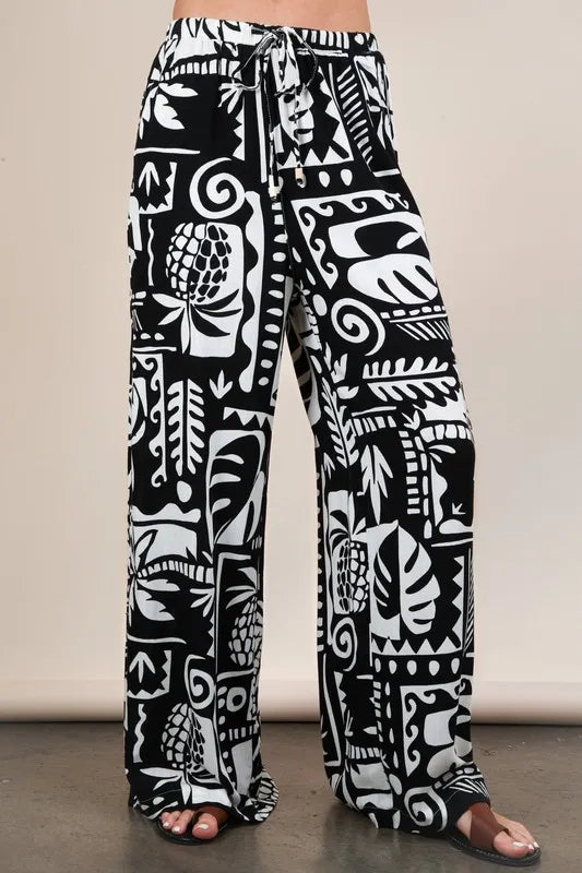 Printed Casual Wide Leg Resort Pants