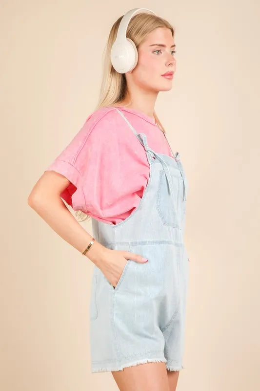 Mineral Washed Denim Casual Romper