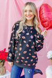 Kiss Pink Foil Allover Print Pullover Sweatshirts