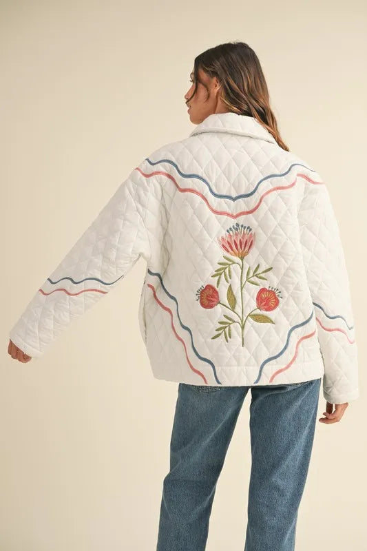 Floral Multi Color Embroidered Quilted Jacket