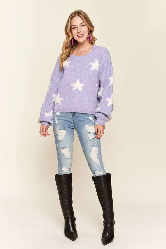Star Contrast Round Neck Sweater