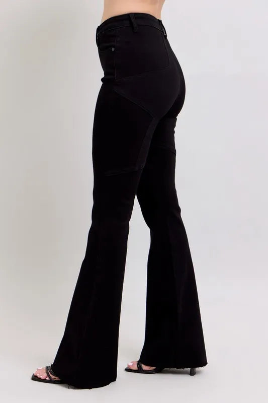 Full Size High Waist Star Seam Detail Flare Plus Size