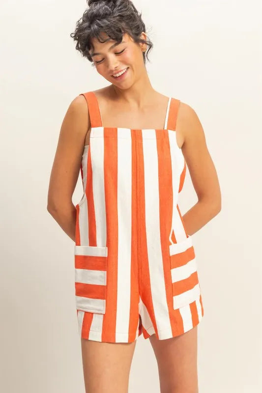 Striped Sleeveless Overall Romper