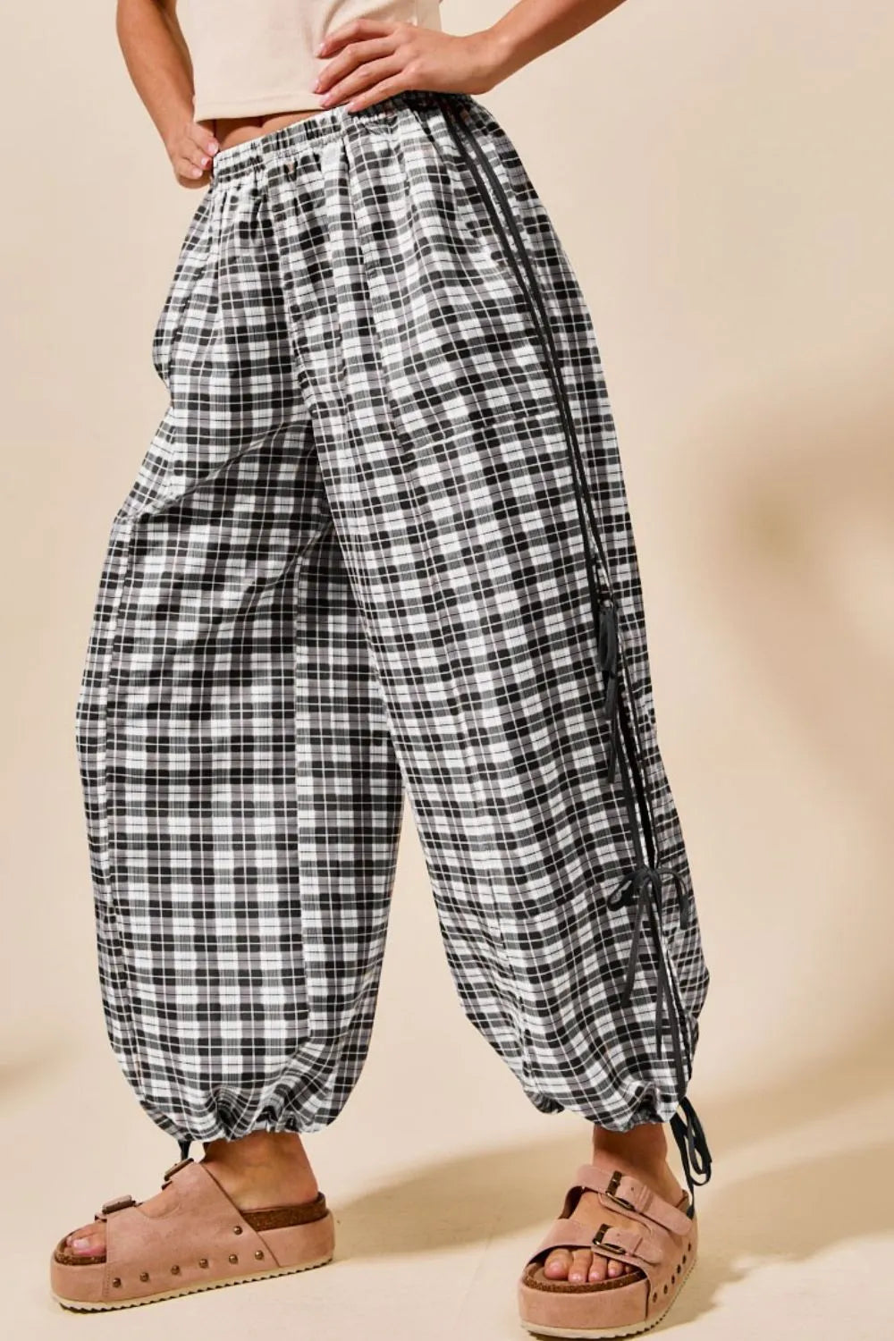 Elastic Waist Plaid Balloon Bottoms