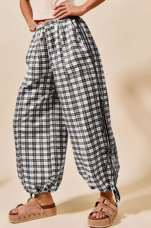 Elastic Waist Plaid Balloon Bottoms