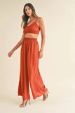Smocked Bralette Crop Top and Wide Leg Pants Set