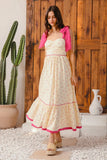 Bohemian Flowy Maxi Dress with Pink Contrast Trim