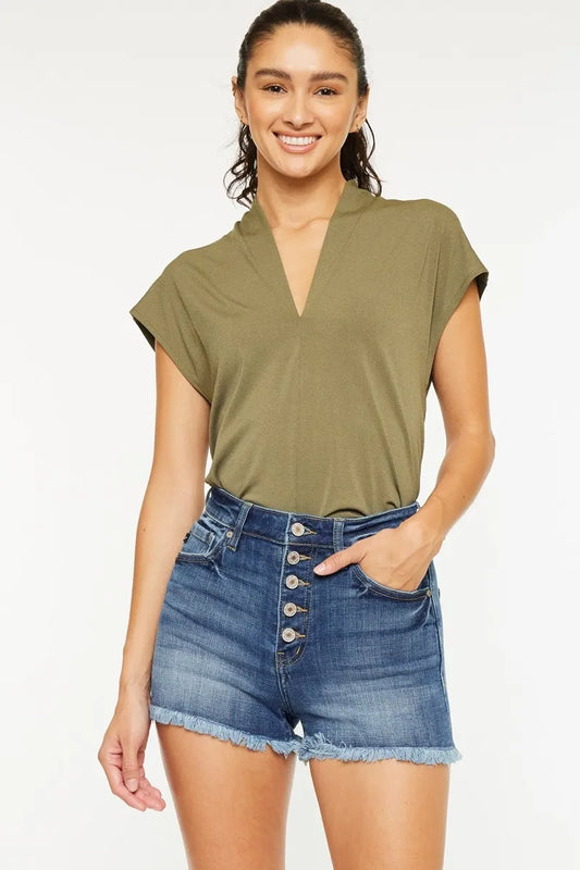 High Rise Frayed Hem Denim Shorts