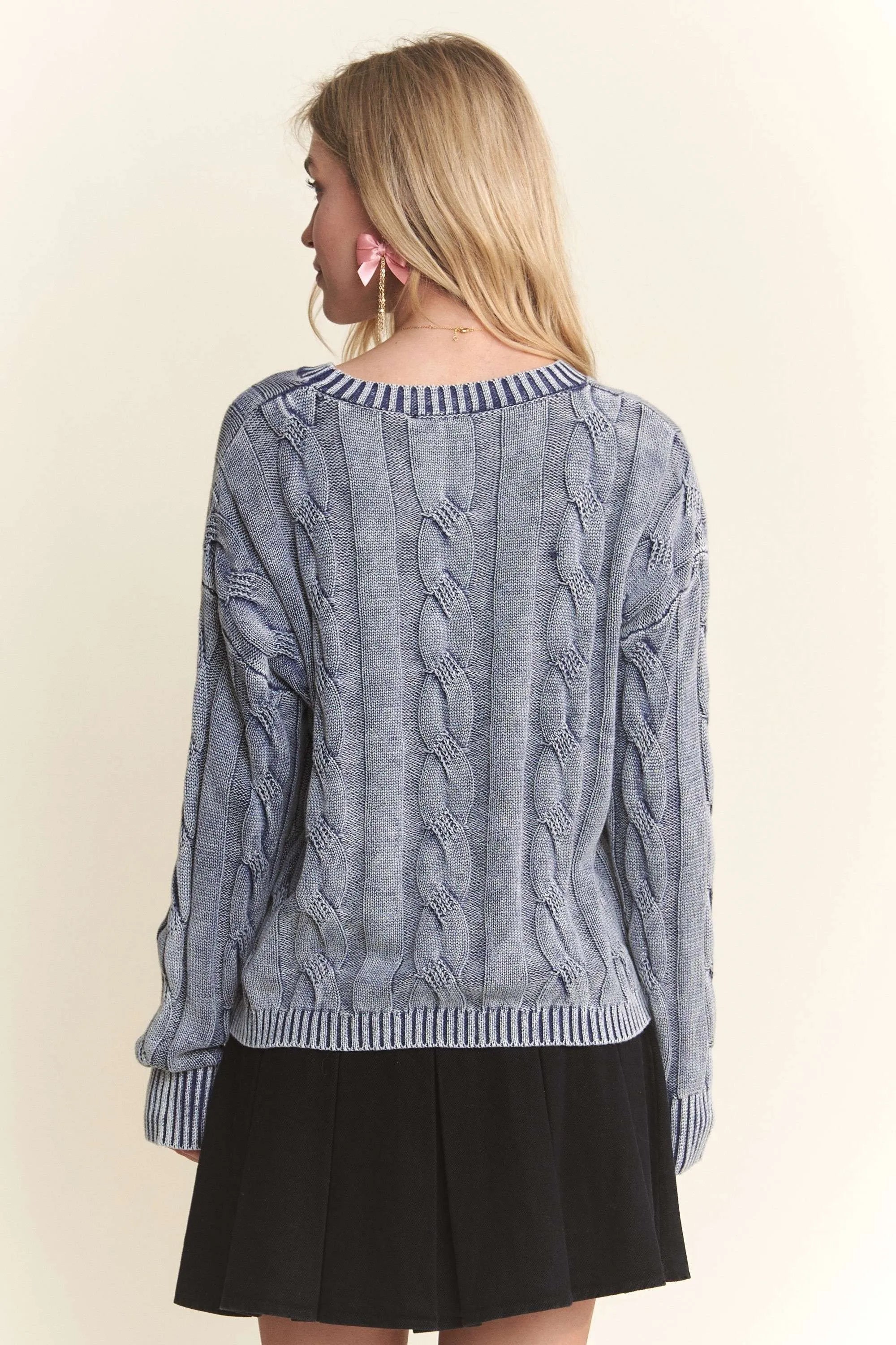 Mineral Washed Cable Knit Sweater Top