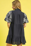 Tropical Leaf Empire Waist Ruffle Hem Dress